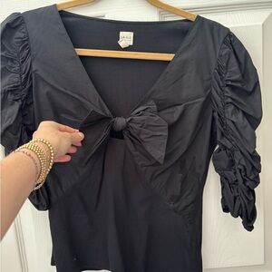 Lavie Black Puff Sleeve Blouse with Bow